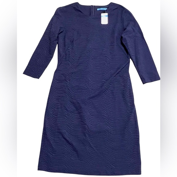 J McLaughlin Women's Sophia Dress Medium Navy 3/4 Sleeve Wave Jacquard‎ Textured - Picture 8 of 13